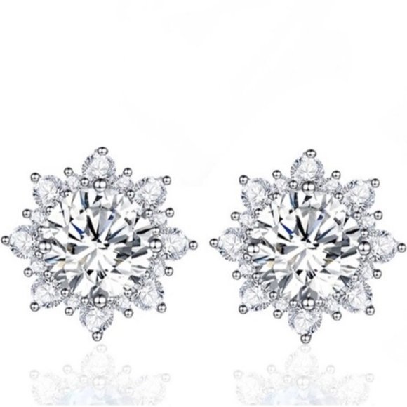 Elegant Sterling Silver White Sapphire Stud Earrings - Picture 3 of 3